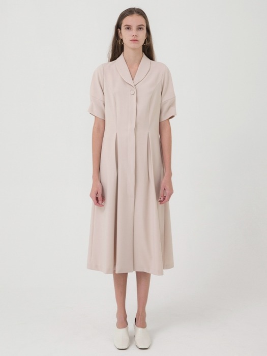 Shawl Collar Jacket Dress - Beige