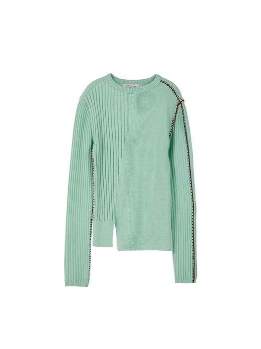 CONTRAST BLANKET STITCHED CASHMERE SWEATER atb367w(PALE JADE)