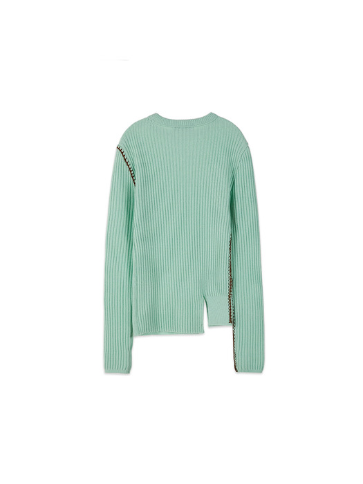 CONTRAST BLANKET STITCHED CASHMERE SWEATER atb367w(PALE JADE)