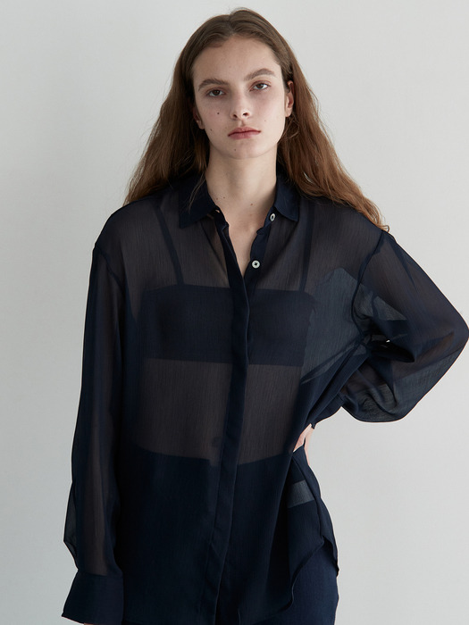 ouie337 hidden wrinkle seethrough shirts (navy)