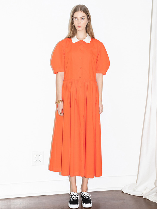 [20SS] MELROSE round collar over sized shirt dress (Tomato red)