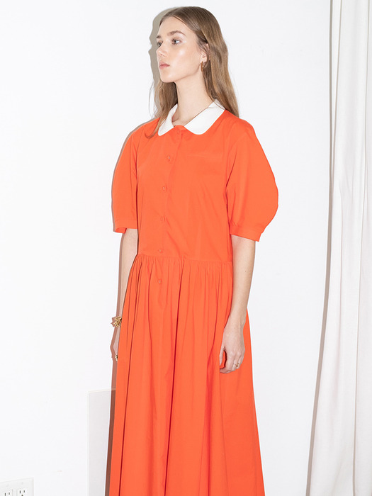 [20SS] MELROSE round collar over sized shirt dress (Tomato red)