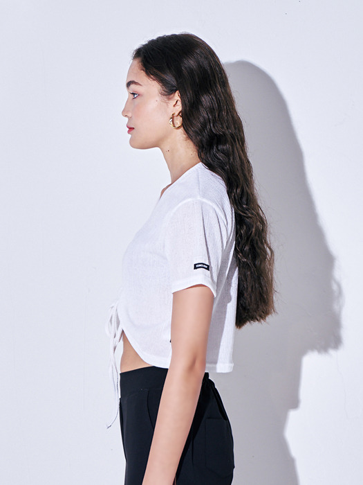 Shirring Knit Crop T-shirt [White]