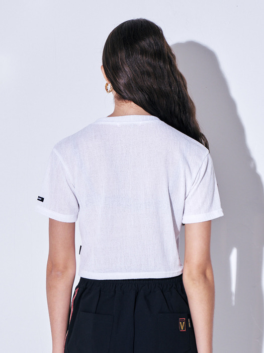 Shirring Knit Crop T-shirt [White]