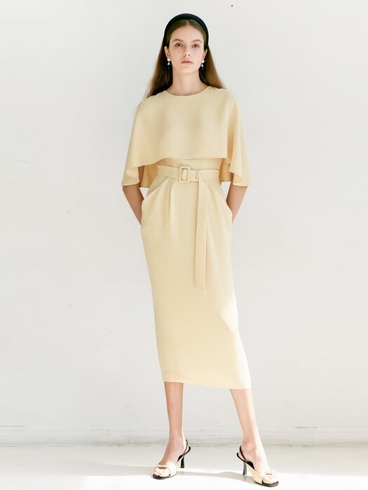 [미전시]GRACE Cape detail Cowl-line dress (Butter)