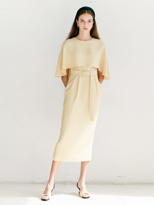 [미전시]GRACE Cape detail Cowl-line dress (Butter)