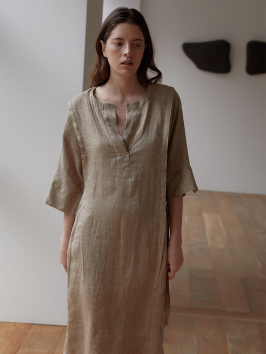 BORN LINEN DRESS (BROWN)