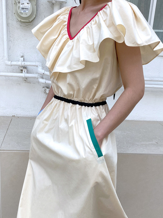 COLOUR BINDING DRESS - IVORY