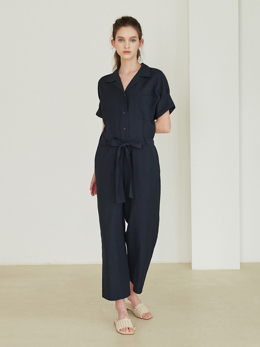 Belted work wear jumpsuits_Greyish blue