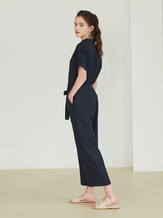 Belted work wear jumpsuits_Greyish blue