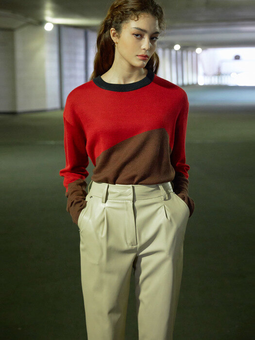 color block sweater Red