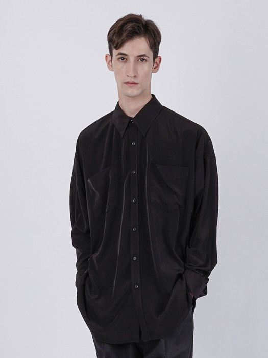 LOOSE FIT SILKY SHIRT_BLACK
