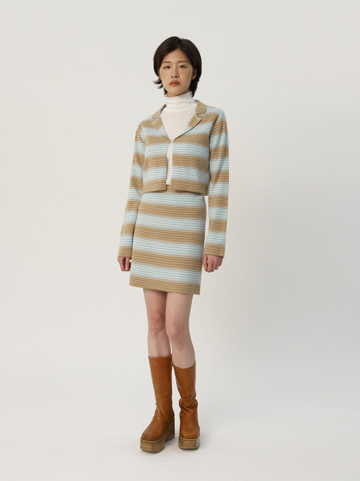 C STRIPE KNIT SKIRT_SKY BLUE