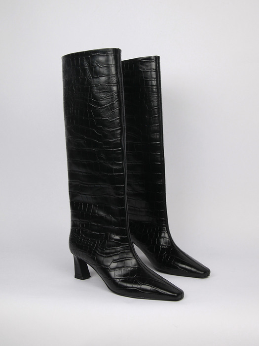 Mia Boots Leather Black Croco