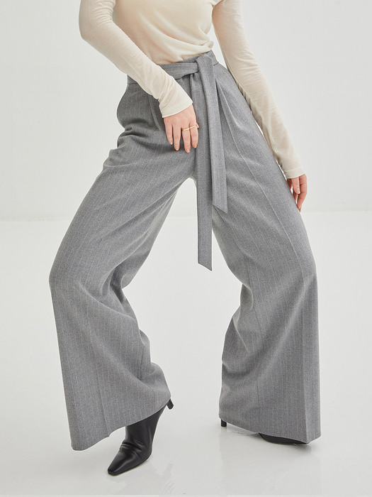 Classic Pin-Striped Wide Wool Pants - Grey