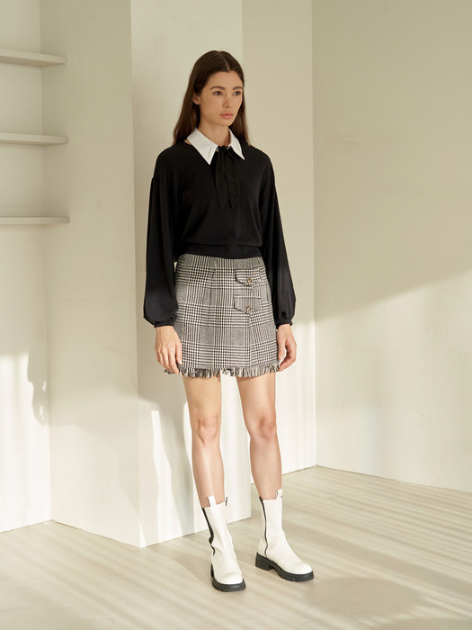 Black Glen Check Skirt with Button Details