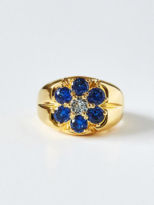 L Flower Ring Gold (Blue)