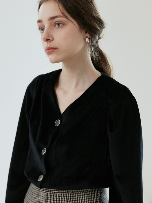 comos464 velvet shirring blouse (black)