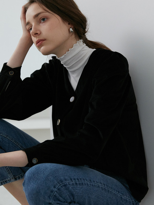 comos464 velvet shirring blouse (black)