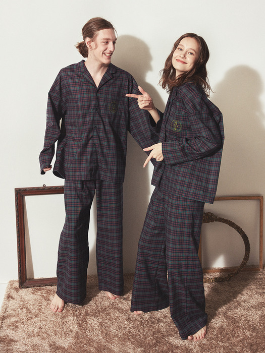 CLASSIC ROUND PAJAMA SET_Forest check