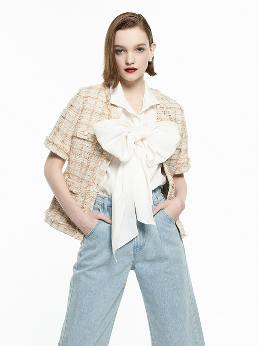 [Tweed] Fringed Tweed Jacket + H-line Skirt SET