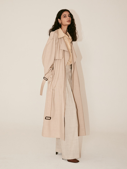 LE MUSEE_IVER Belted Wide Lapel Trench Coat_Oatmeal