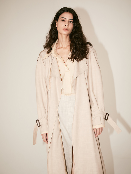 LE MUSEE_IVER Belted Wide Lapel Trench Coat_Oatmeal