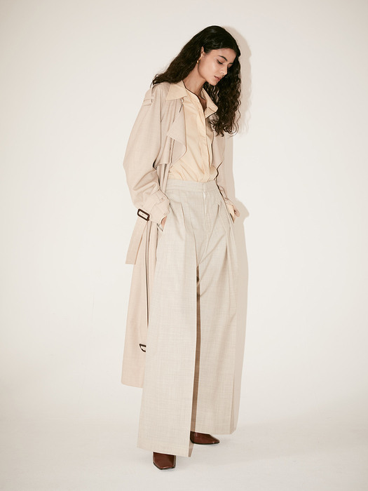 LE MUSEE_IVER Belted Wide Lapel Trench Coat_Oatmeal