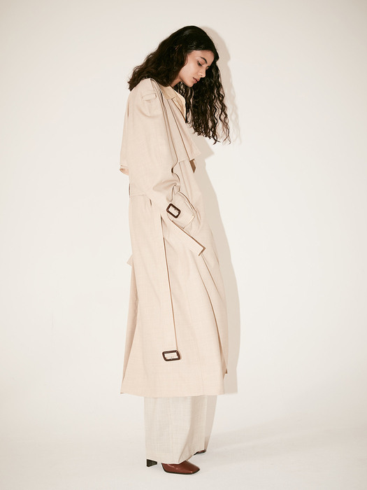 LE MUSEE_IVER Belted Wide Lapel Trench Coat_Oatmeal