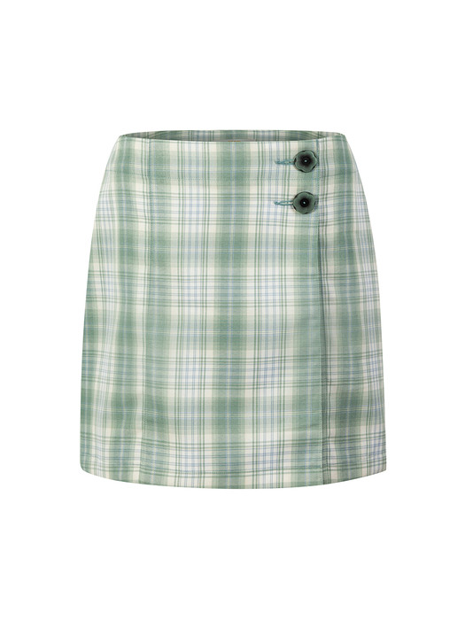 Pleats Wrap Skirt [PASTEL GREEN CHECK]