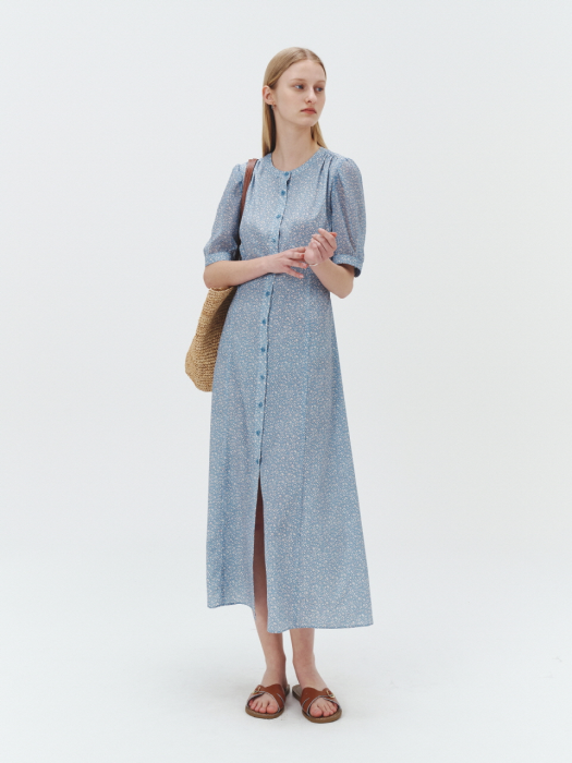 FLORAL BUTTONED LONG DRESS SOFT BLUE_UDDR1E211B2