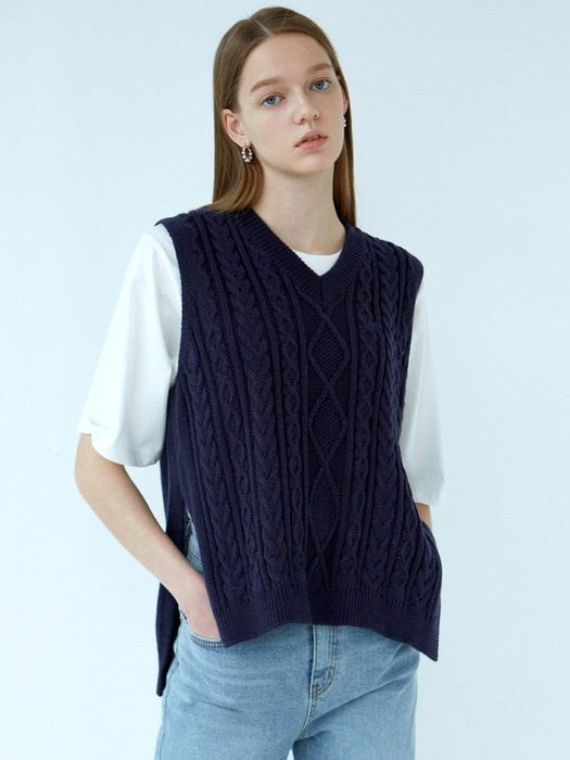 SLIT KNIT VEST_NAVY