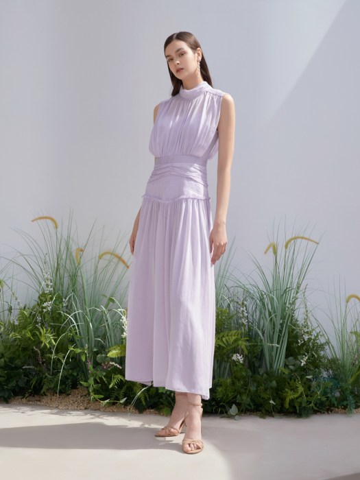 ANGI / See-through Chiffon Drape Long Dress(purple)
