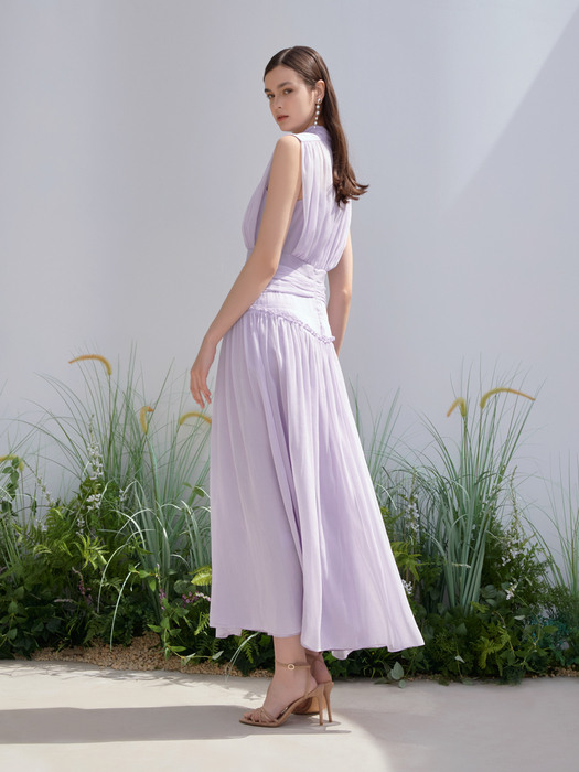 ANGI / See-through Chiffon Drape Long Dress(purple)