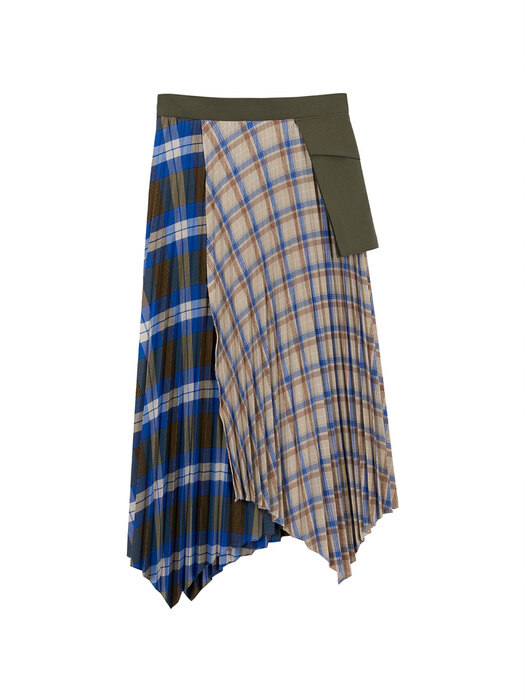 CARGO POCKET CHECK PLEATS LAYERED SKIRT apa415w(KHAKI/CHECK)