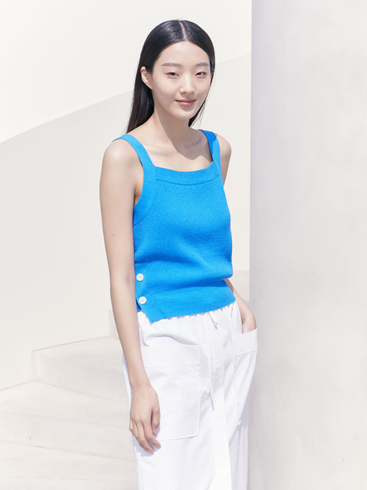 Side Button Sleeveless Knit Top  Royal Blue (KE1651M01N)