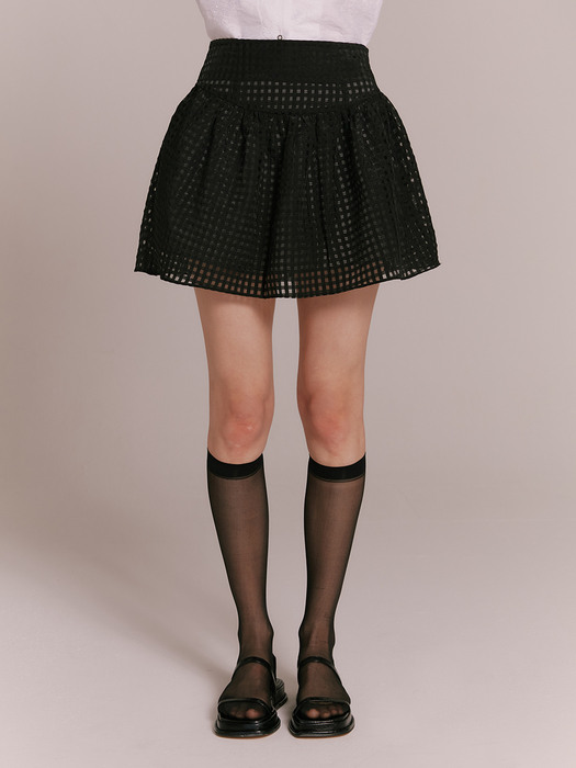 round shirring skirt_black