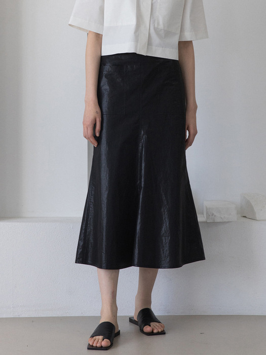 Semi A-line Glossy Cotton Skirt
