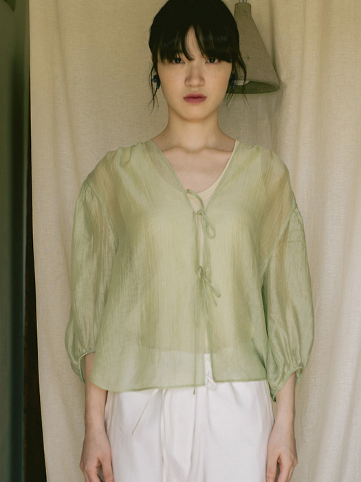 MINT STRAP SHIRRING BLOUSE CARDIGAN