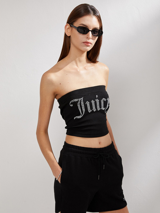 라인스톤 로고 테리 크롭트 탑Juicy Cropped Top_BLACK