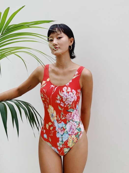 Floral print swimsuit (Red)