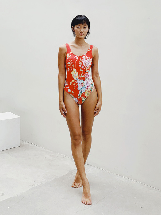 Floral print swimsuit (Red)