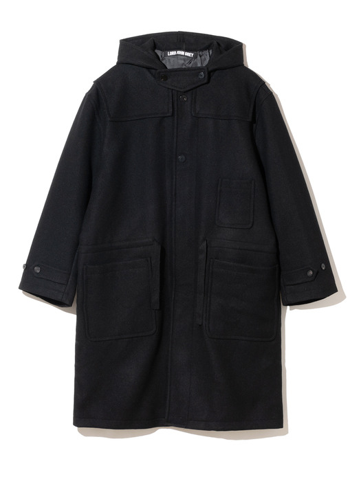 wool hooded coat black