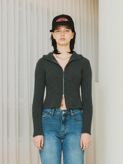 HIGH NECK ZIP UP SWEATER (CHARCOAL)