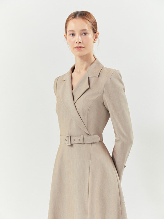 [미전시]MONICA Classic notched collar tuxedo dress (Melange beige)