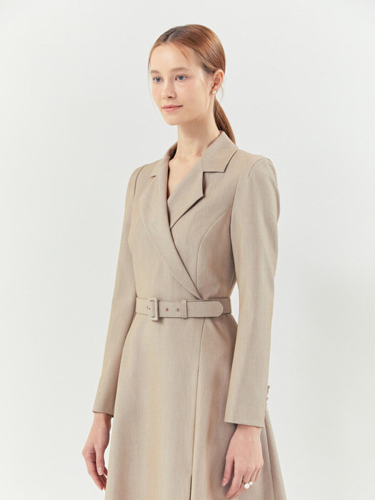 [미전시]MONICA Classic notched collar tuxedo dress (Melange beige)