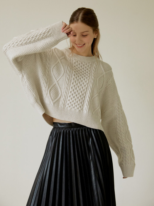 Cable crop round wool Knit_2COLORS
