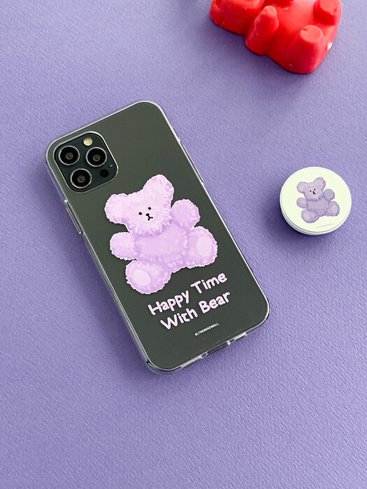 purple happytime with bear [클리어 폰케이스]