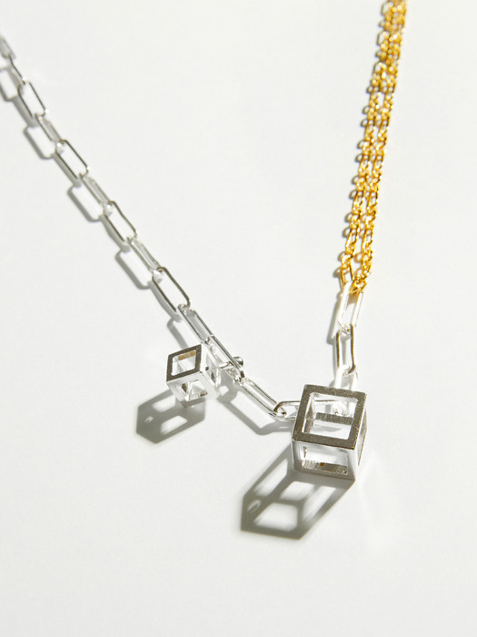 Two Frame Cube Double Chain Necklace