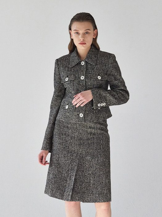 Tweed Detail Jacket - Black